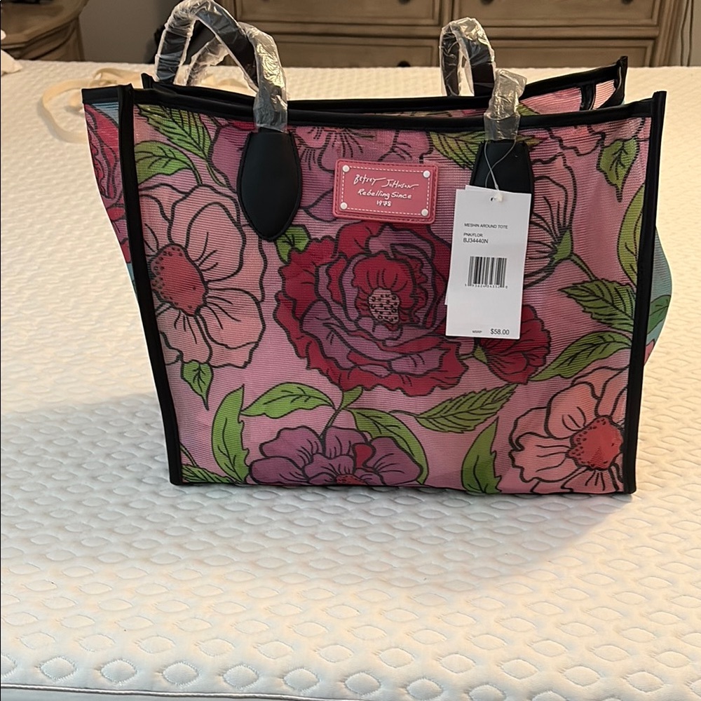 Betsey Johnson Pink and Green Floral Tote